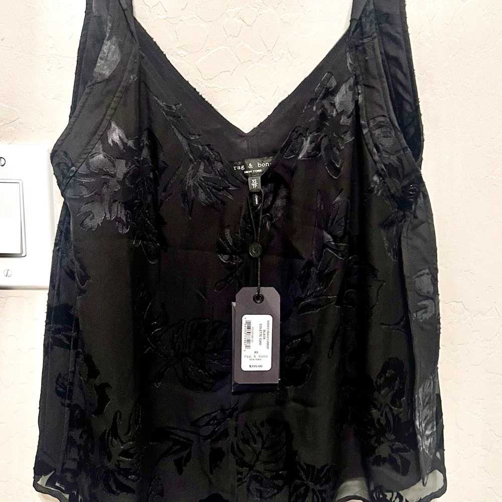 rag & bone Black Floral Burnout Silk Camisole